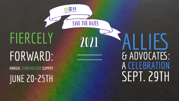 Visual Invitation with rainbow background announces dates for both events.