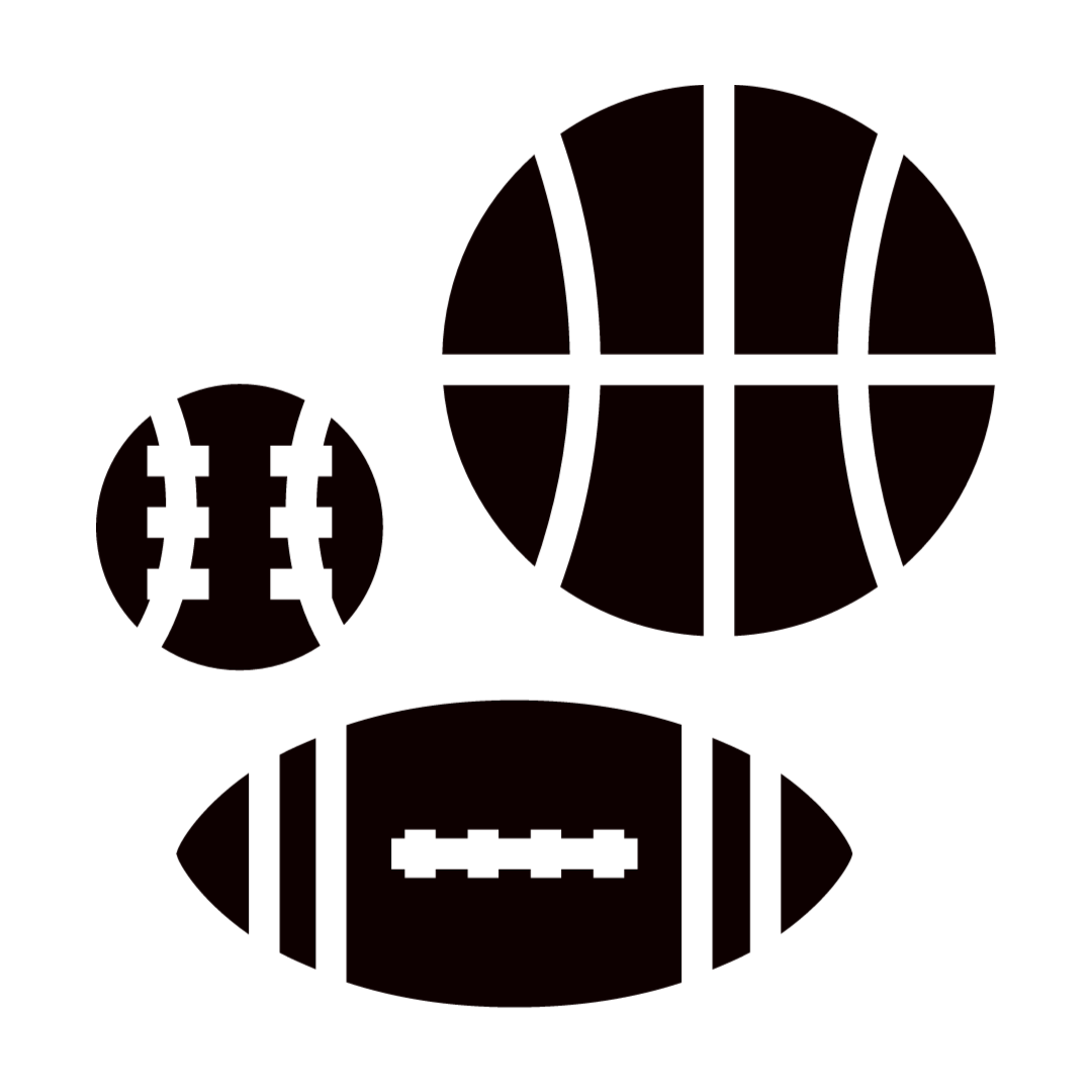 Sports themed icon: baseball, football, basketball